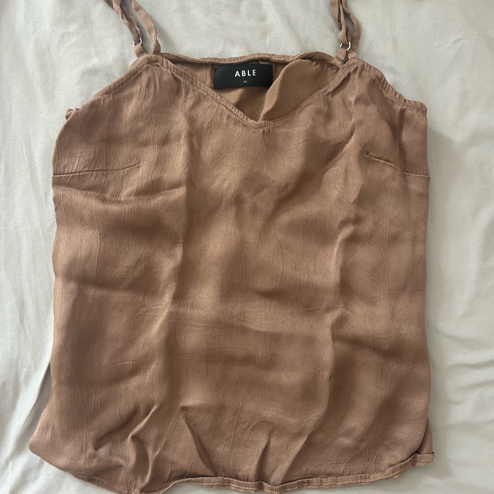 ABLE Taupe-Brown Satin Camisole with Braided Straps